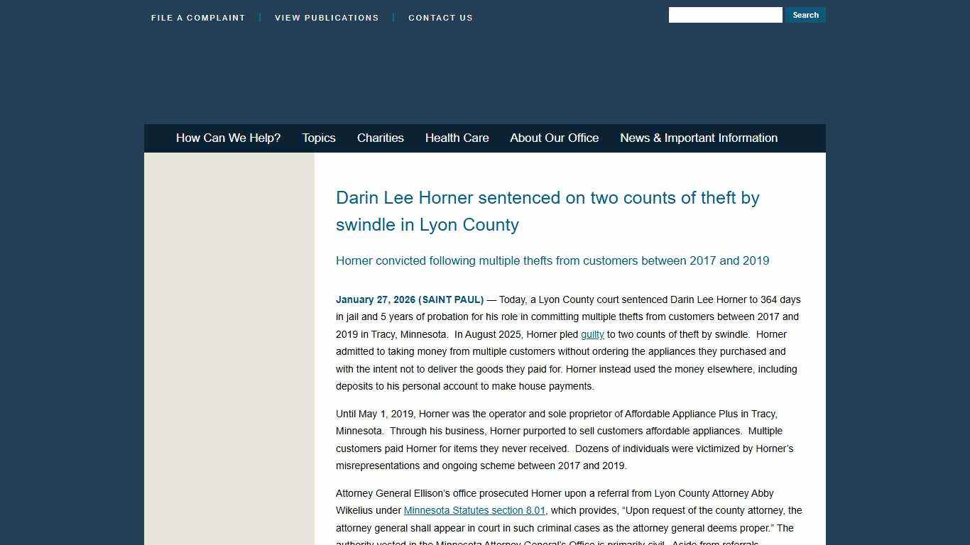 January 27, 2026 Press Release